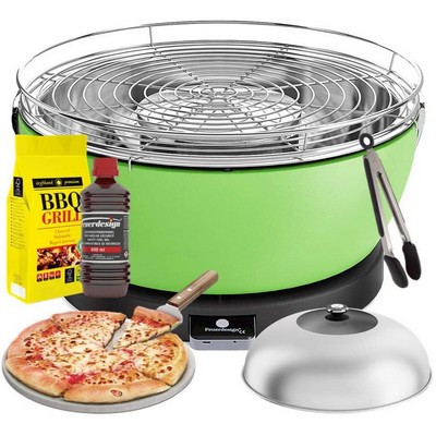 Feuerdesign vesuvio grill verde - kit con gel accensione + carbonella 3 kg + pinza  + pietra pizza